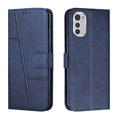 Leather Case Stands Flip Cover Holder Y01X for Motorola Moto E32 Blue
