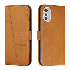 Leather Case Stands Flip Cover Holder Y01X for Motorola Moto E32s Light Brown