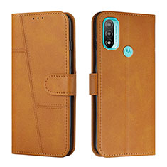 Leather Case Stands Flip Cover Holder Y01X for Motorola Moto E40 Light Brown