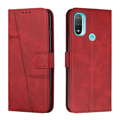 Leather Case Stands Flip Cover Holder Y01X for Motorola Moto E40 Red