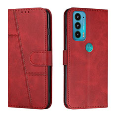 Leather Case Stands Flip Cover Holder Y01X for Motorola Moto Edge 20 5G Red