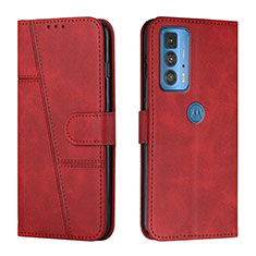 Leather Case Stands Flip Cover Holder Y01X for Motorola Moto Edge 20 Pro 5G Red