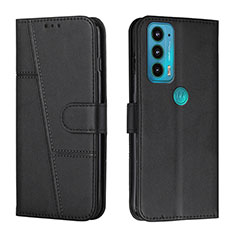Leather Case Stands Flip Cover Holder Y01X for Motorola Moto Edge Lite 5G Black