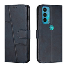 Leather Case Stands Flip Cover Holder Y01X for Motorola Moto Edge Lite 5G Blue