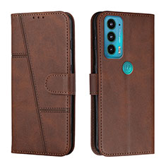 Leather Case Stands Flip Cover Holder Y01X for Motorola Moto Edge Lite 5G Brown