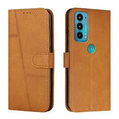Leather Case Stands Flip Cover Holder Y01X for Motorola Moto Edge Lite 5G Light Brown