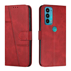 Leather Case Stands Flip Cover Holder Y01X for Motorola Moto Edge Lite 5G Red