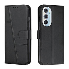 Leather Case Stands Flip Cover Holder Y01X for Motorola Moto Edge Plus (2022) 5G Black