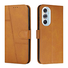 Leather Case Stands Flip Cover Holder Y01X for Motorola Moto Edge Plus (2022) 5G Light Brown