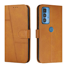 Leather Case Stands Flip Cover Holder Y01X for Motorola Moto Edge S Pro 5G Light Brown