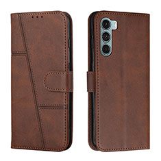 Leather Case Stands Flip Cover Holder Y01X for Motorola Moto Edge S30 5G Brown