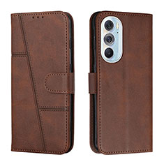 Leather Case Stands Flip Cover Holder Y01X for Motorola Moto Edge X30 5G Brown