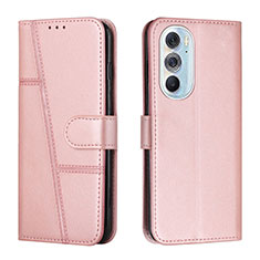 Leather Case Stands Flip Cover Holder Y01X for Motorola Moto Edge X30 5G Rose Gold
