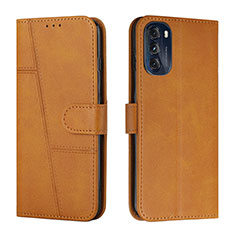 Leather Case Stands Flip Cover Holder Y01X for Motorola Moto G 5G (2022) Light Brown
