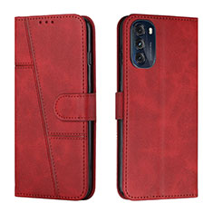 Leather Case Stands Flip Cover Holder Y01X for Motorola Moto G 5G (2022) Red