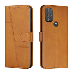 Leather Case Stands Flip Cover Holder Y01X for Motorola Moto G Power (2022) Light Brown