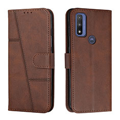 Leather Case Stands Flip Cover Holder Y01X for Motorola Moto G Pure Brown