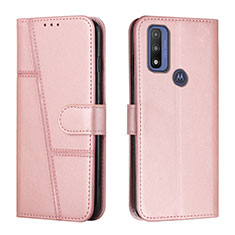 Leather Case Stands Flip Cover Holder Y01X for Motorola Moto G Pure Rose Gold