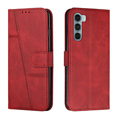 Leather Case Stands Flip Cover Holder Y01X for Motorola Moto G200 5G Red