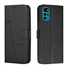 Leather Case Stands Flip Cover Holder Y01X for Motorola Moto G22 Black