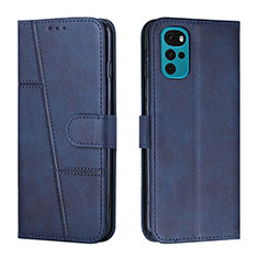Leather Case Stands Flip Cover Holder Y01X for Motorola Moto G22 Blue