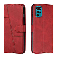Leather Case Stands Flip Cover Holder Y01X for Motorola Moto G22 Red