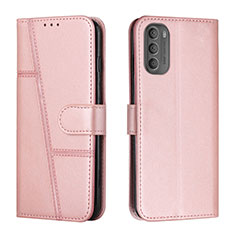Leather Case Stands Flip Cover Holder Y01X for Motorola Moto G31 Rose Gold