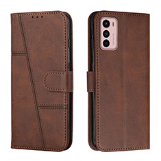 Leather Case Stands Flip Cover Holder Y01X for Motorola Moto G42 Brown