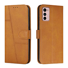 Leather Case Stands Flip Cover Holder Y01X for Motorola Moto G42 Light Brown