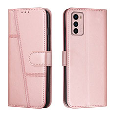 Leather Case Stands Flip Cover Holder Y01X for Motorola Moto G42 Rose Gold