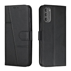 Leather Case Stands Flip Cover Holder Y01X for Motorola Moto G51 5G Black