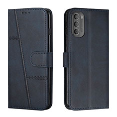 Leather Case Stands Flip Cover Holder Y01X for Motorola Moto G51 5G Blue
