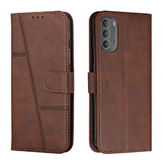 Leather Case Stands Flip Cover Holder Y01X for Motorola Moto G51 5G Brown