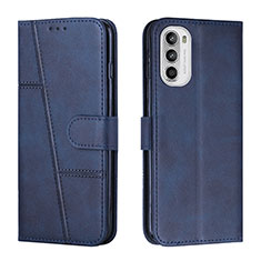 Leather Case Stands Flip Cover Holder Y01X for Motorola MOTO G52 Blue