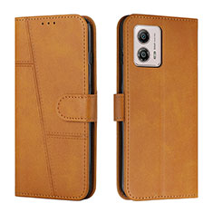 Leather Case Stands Flip Cover Holder Y01X for Motorola Moto G53 5G Light Brown