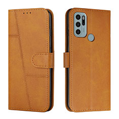 Leather Case Stands Flip Cover Holder Y01X for Motorola Moto G60s Light Brown