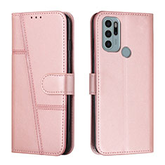 Leather Case Stands Flip Cover Holder Y01X for Motorola Moto G60s Rose Gold
