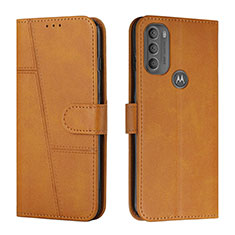 Leather Case Stands Flip Cover Holder Y01X for Motorola Moto G71 5G Light Brown