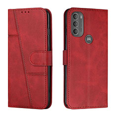 Leather Case Stands Flip Cover Holder Y01X for Motorola Moto G71 5G Red