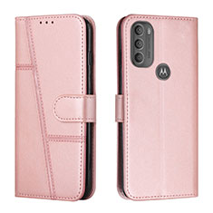 Leather Case Stands Flip Cover Holder Y01X for Motorola Moto G71 5G Rose Gold