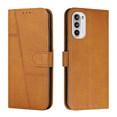 Leather Case Stands Flip Cover Holder Y01X for Motorola Moto G71s 5G Light Brown