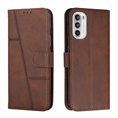 Leather Case Stands Flip Cover Holder Y01X for Motorola Moto G82 5G Brown
