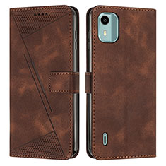 Leather Case Stands Flip Cover Holder Y01X for Nokia C12 Brown