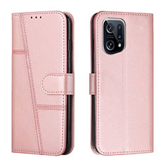 Leather Case Stands Flip Cover Holder Y01X for Oppo Find X5 5G Rose Gold