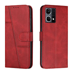 Leather Case Stands Flip Cover Holder Y01X for Oppo Reno7 4G Red