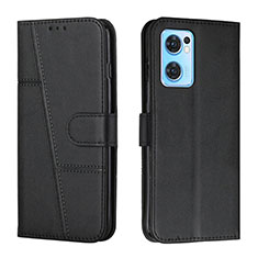 Leather Case Stands Flip Cover Holder Y01X for Oppo Reno7 5G Black