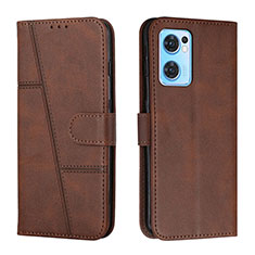 Leather Case Stands Flip Cover Holder Y01X for Oppo Reno7 5G Brown