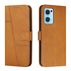 Leather Case Stands Flip Cover Holder Y01X for Oppo Reno7 5G Light Brown
