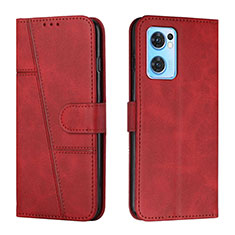 Leather Case Stands Flip Cover Holder Y01X for Oppo Reno7 5G Red