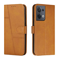 Leather Case Stands Flip Cover Holder Y01X for Oppo Reno8 5G Light Brown